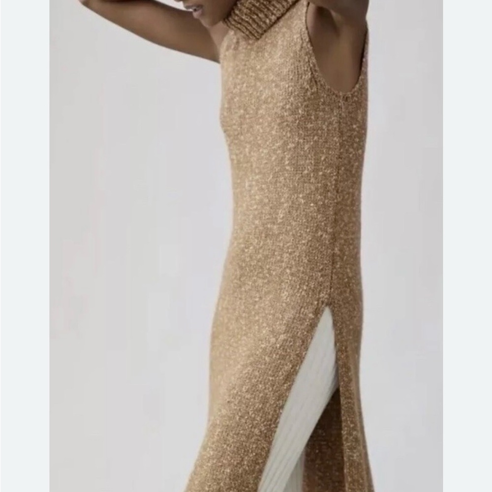 Anthropologie Tan‎ Knit Tunic Sweater Turtleneck Maxi Top XS Minimal Classic